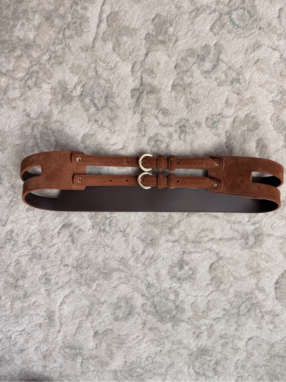 Sezane Brown Suede Double Buckle Waist Belt